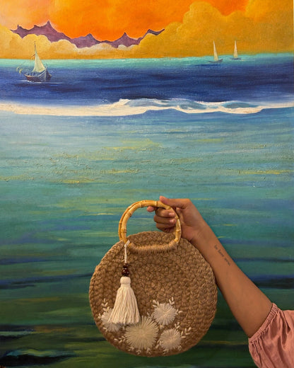 Serene White Full Moon Handbag