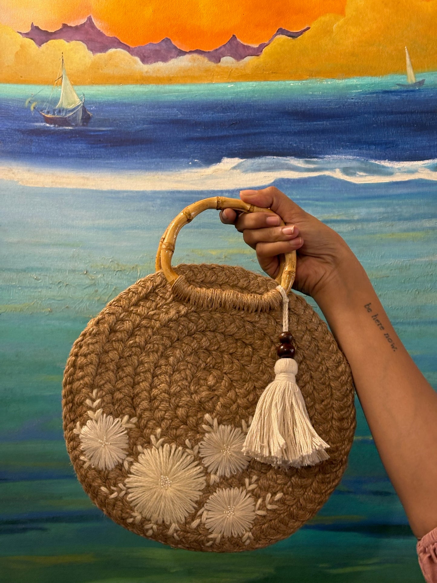 Serene White Full Moon Handbag