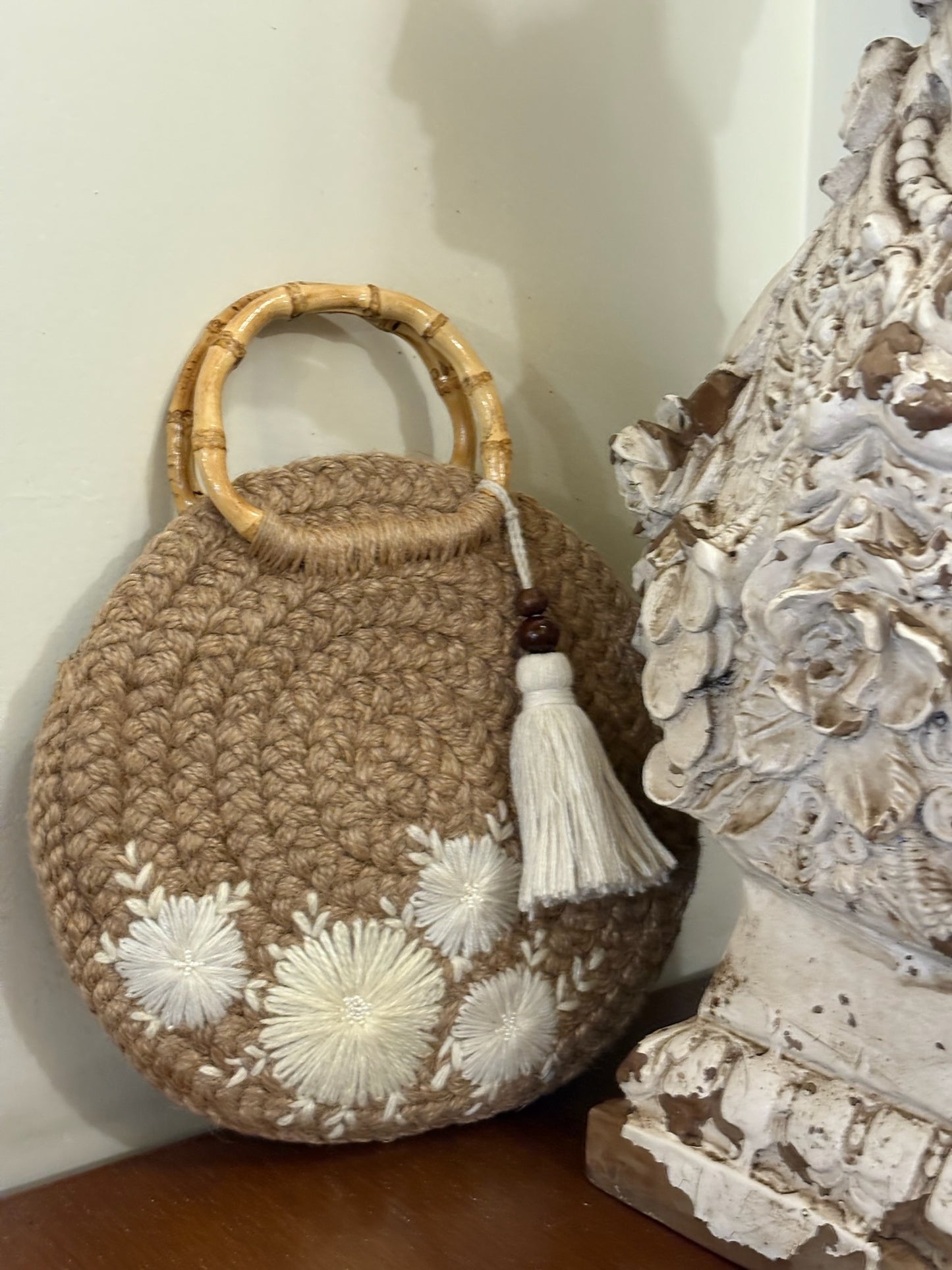 Serene White Full Moon Handbag