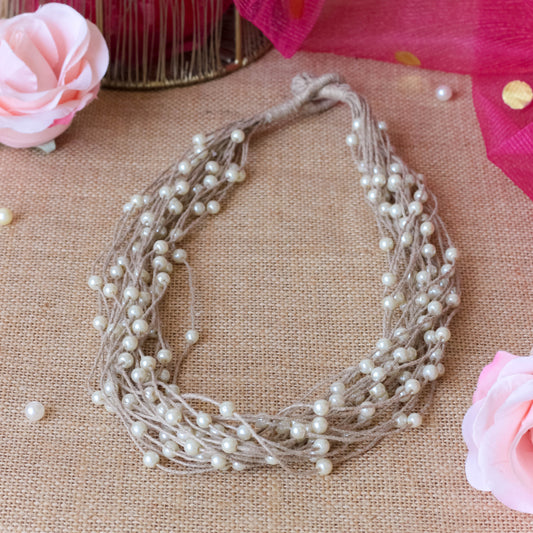 Multi layered Jute and Pearl Necklace