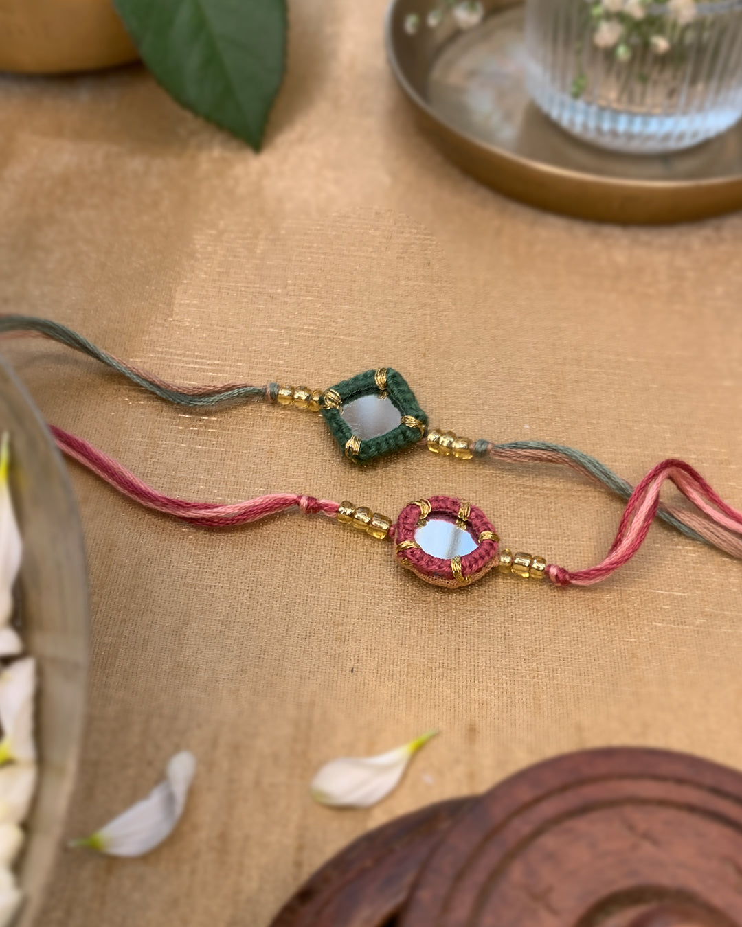Mirror Rakhis ~ Pink and Green (Set of 2)