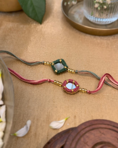 Mirror Rakhis ~ Pink and Green (Set of 2)