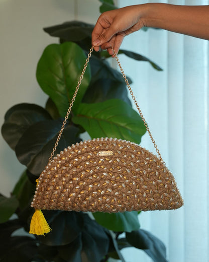 Silver Gold Half Moon Clutch Bag