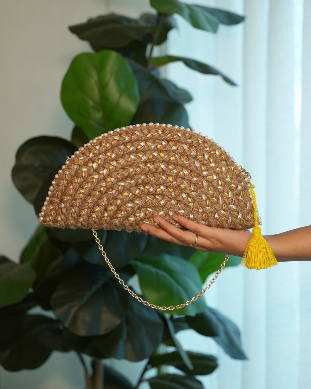 Silver Gold Half Moon Clutch Bag