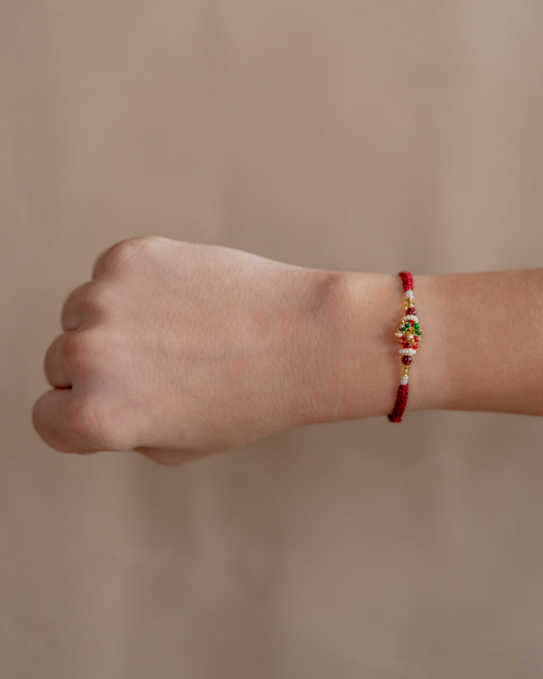 Traditional Bead Rakhi ~ Set of 2 (Red and Green)