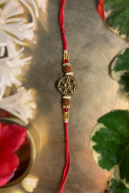 Wooden Kundan Rakhi ~ Red