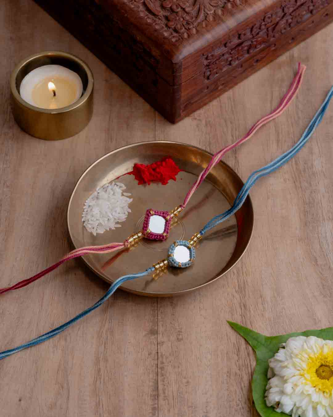 Mirror Rakhis ~ Pink and Blue (Set of 2)