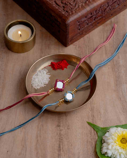 Mirror Rakhis ~ Pink and Blue (Set of 2)
