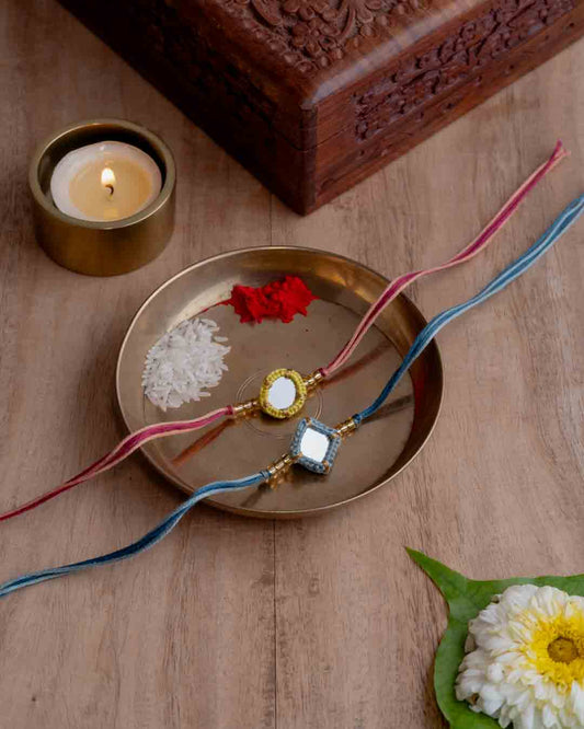 Mirror Rakhis ~ Yellow and Blue (Set of 2)