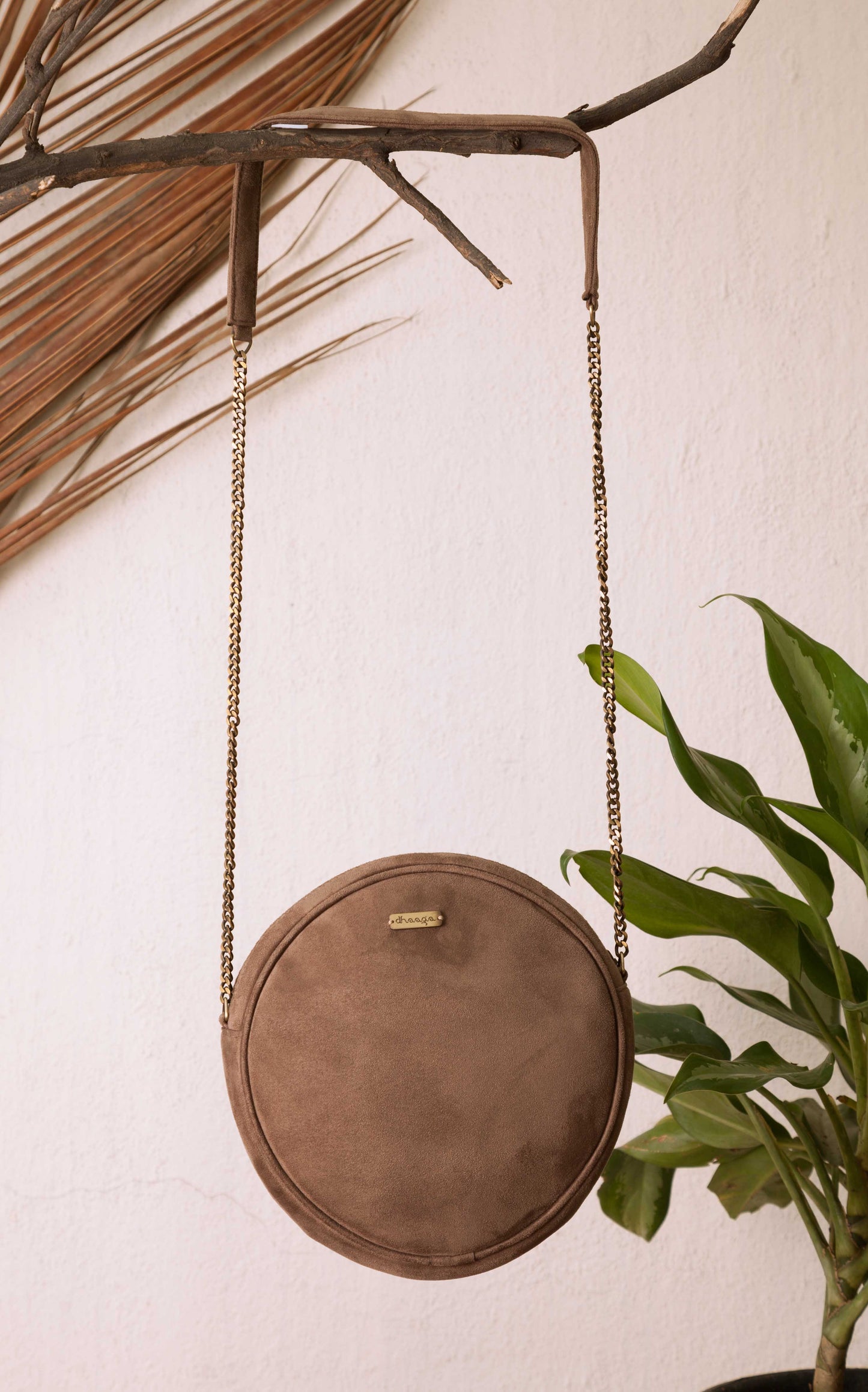 Leafy Grey Round Sling Bag