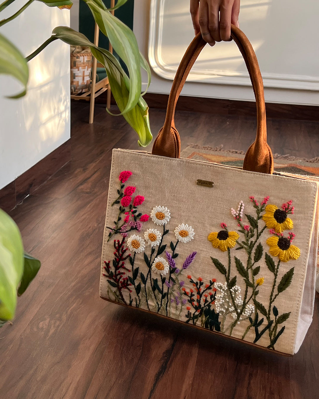 Vintage hand crafted hand embroidered orange floral mini handbag with tiger  eye, Zardozi jewel purse, India handbag, gifts for her