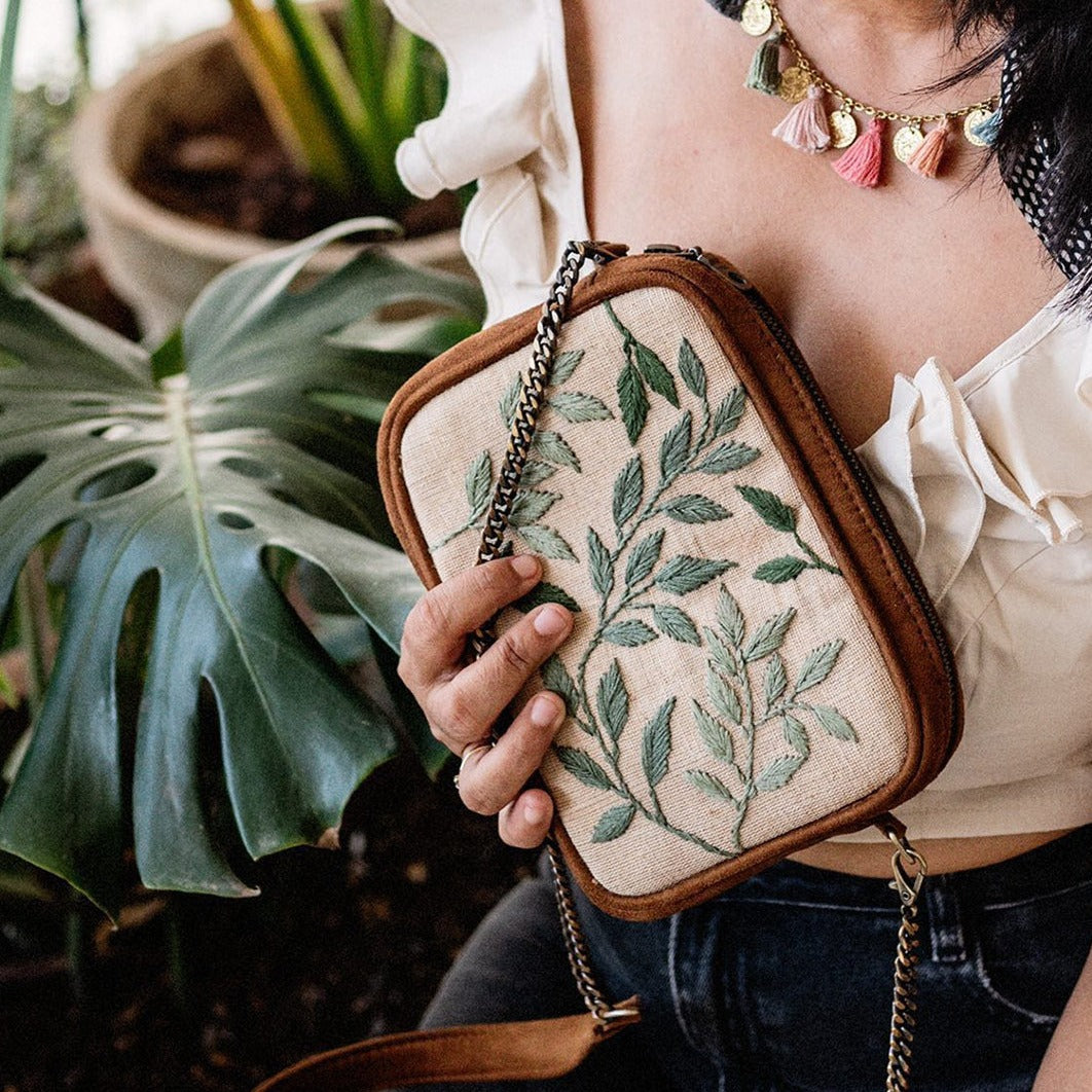 Leafy Vegan Suede Sling Bag